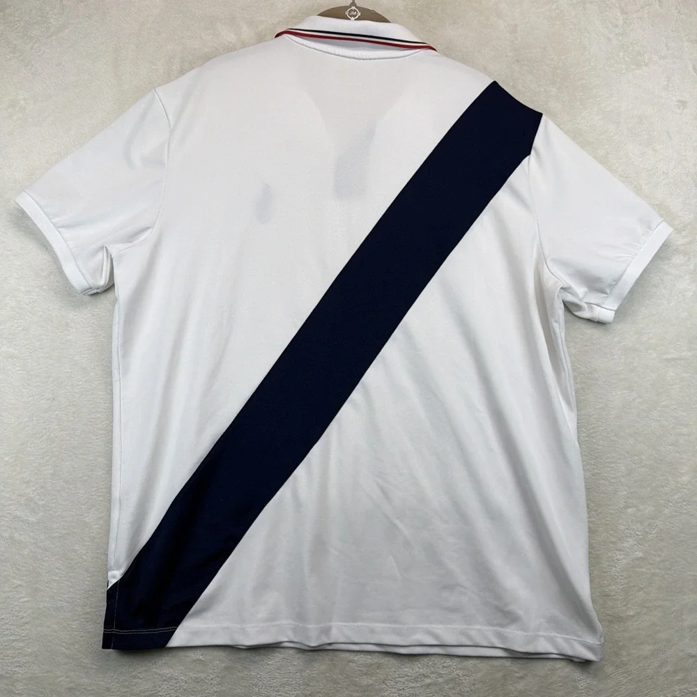 Polo Ralph Lauren Performance Polo Shirt Mens XL White Navy Stripe Golf Stretch